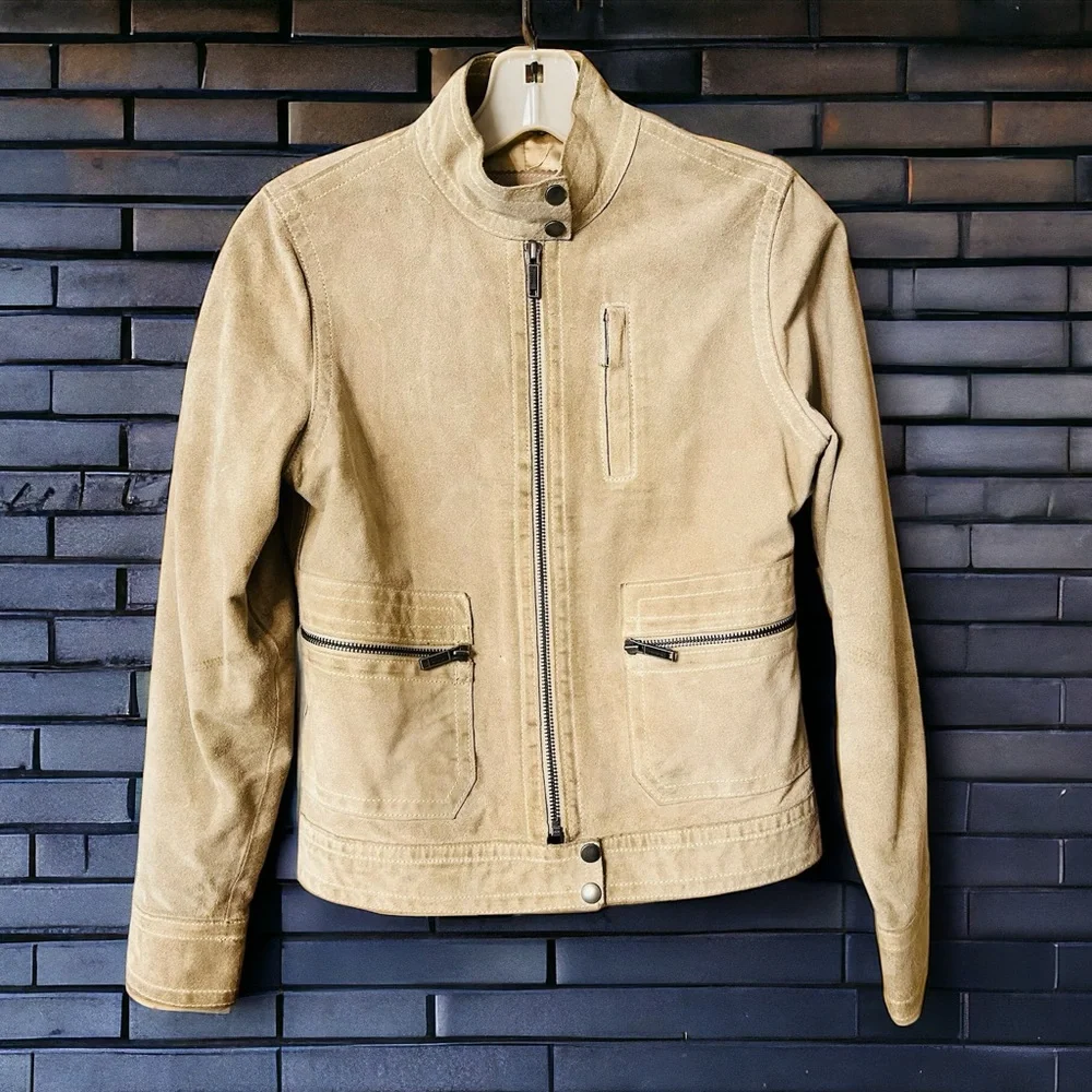 Banana Republic Cream Tan Suede Leather Moto Jacket | Size PXS | - Picture 2 of 16